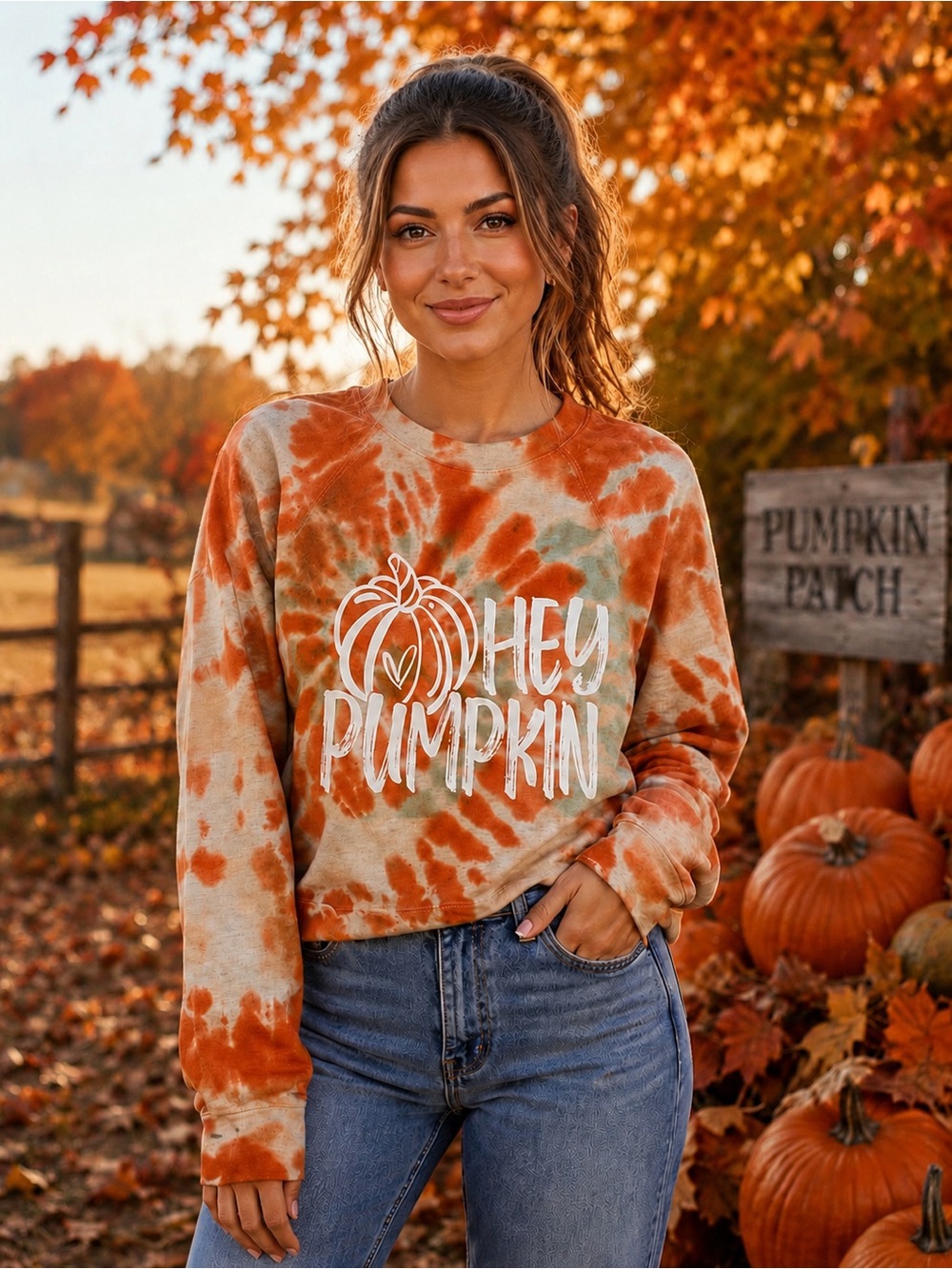 JustFab Orange & Cream Tie-Dye 'Hey Pumpkin' Cropped Sweatshirt